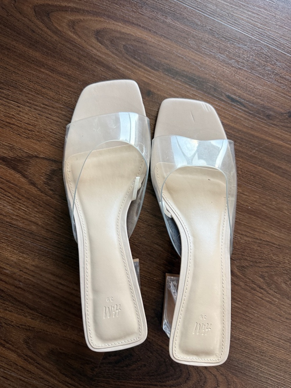 H&M Beige Square-Toe Mules with Clear Strap